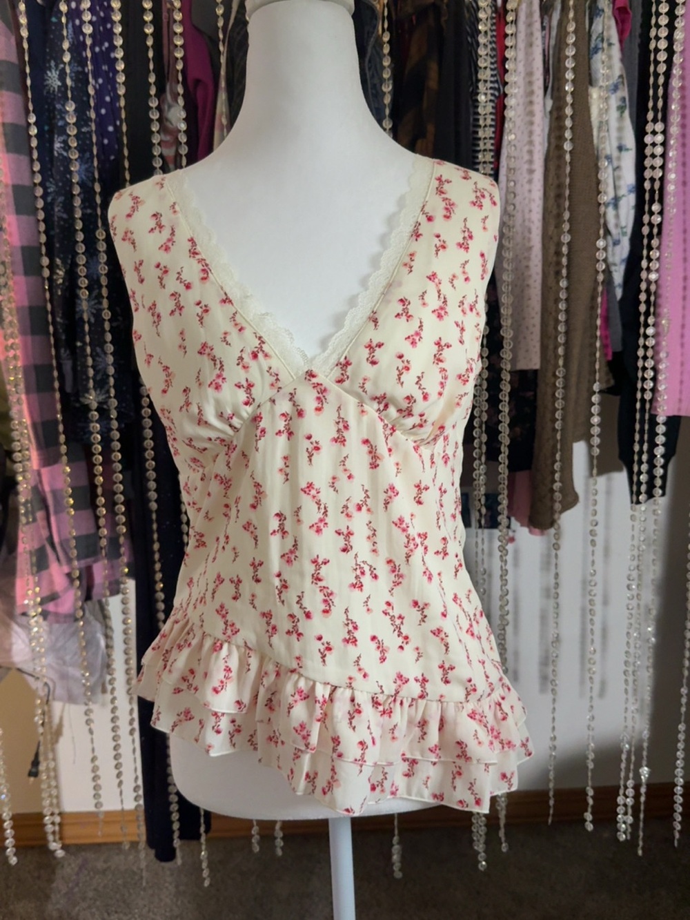 wild fable Cream Floral Tie-Back Sleeveless Top